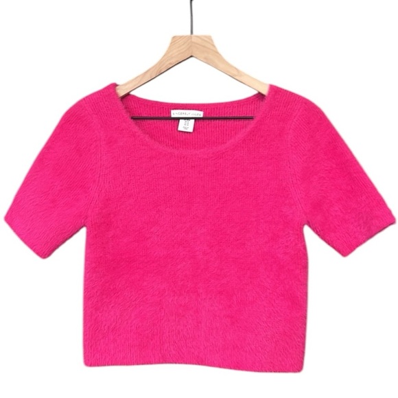Sincerly Jules Sweaters - Sincerely Jules Fuzzy Short Sleeve Cropped Sweater Pink Size Medium